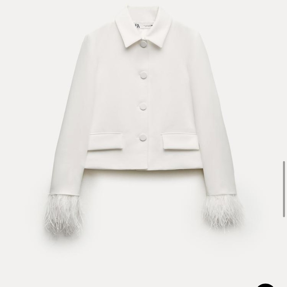 Zara ZW COLLECTION FEATHERED CROPPED BLAZER